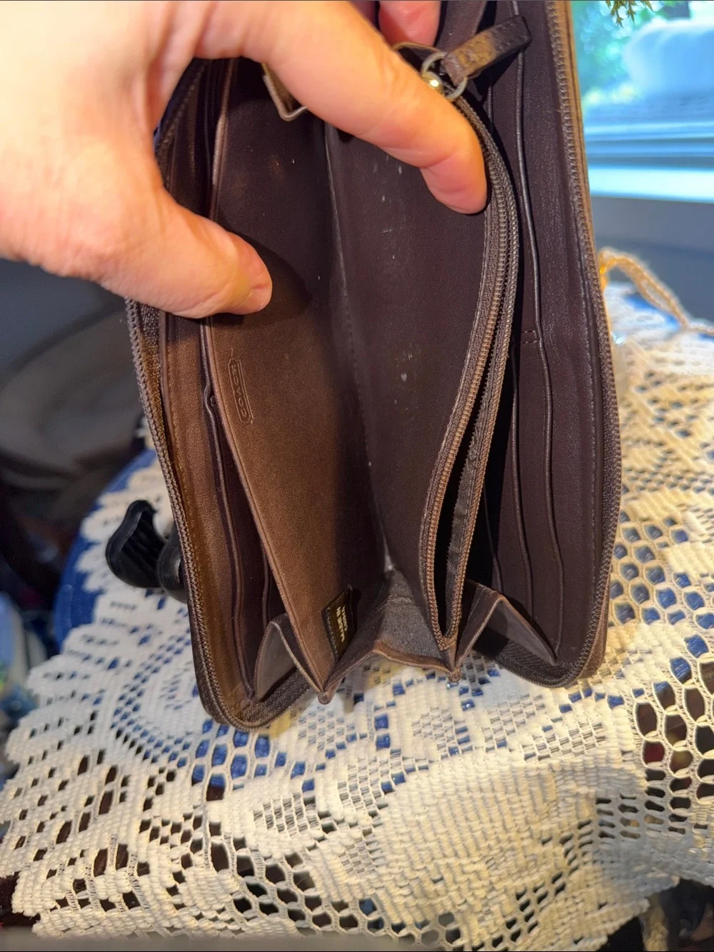Coach Tan and Brown Signature Zip Wallet
